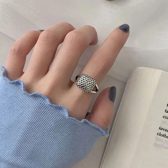 Minimalist 925 Sterling Silver Chunky Ring Geometric Abstract Ring - Picture 5 of 6